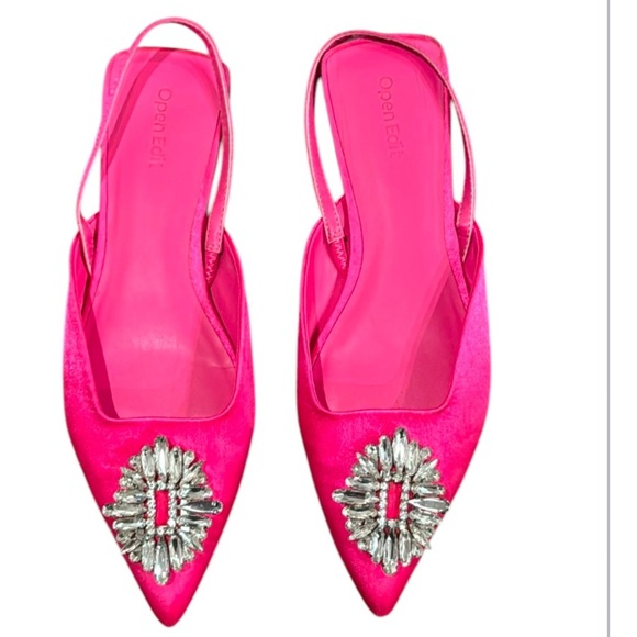 Open Edit Kendall Fuschia Pointy Crystal Embellished Slingback Flats Size - Picture 2 of 11